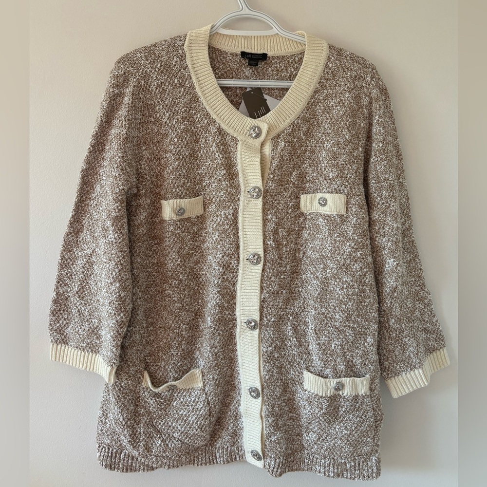 NWT J.Jill Wearever Contrast-Trimmed Sweater-Jacket LP